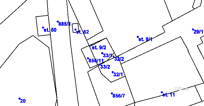 Parcela st. 33/1 v KÚ Plevnice, Katastrální mapa