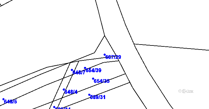 Parcela st. 667/29 v KÚ Plevnice, Katastrální mapa