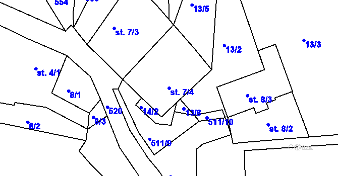 Parcela st. 7/4 v KÚ Řemenov, Katastrální mapa