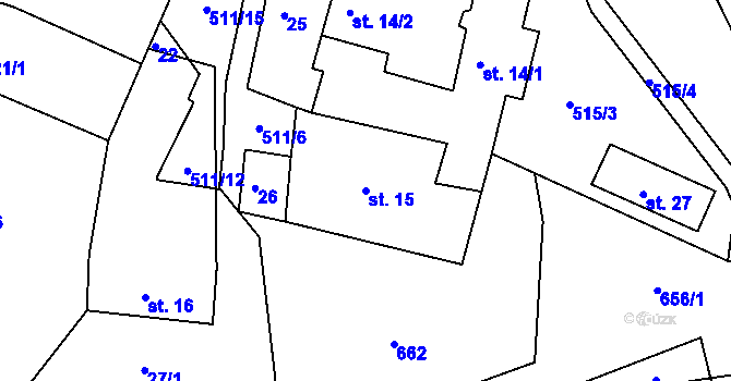 Parcela st. 15 v KÚ Řemenov, Katastrální mapa