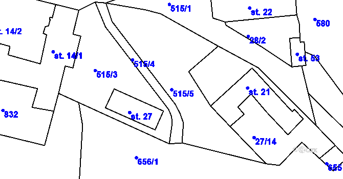 Parcela st. 515/5 v KÚ Řemenov, Katastrální mapa
