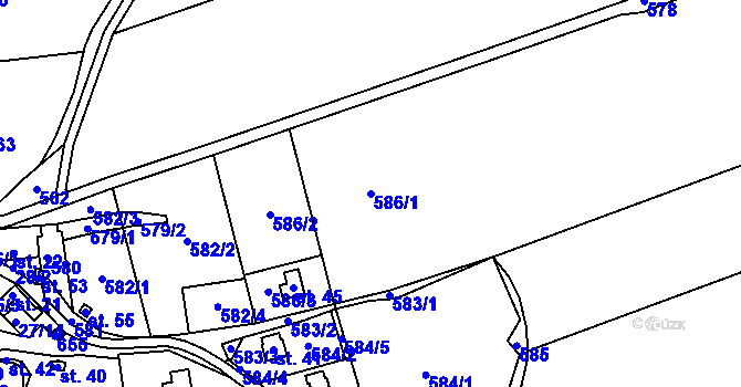Parcela st. 586/1 v KÚ Řemenov, Katastrální mapa