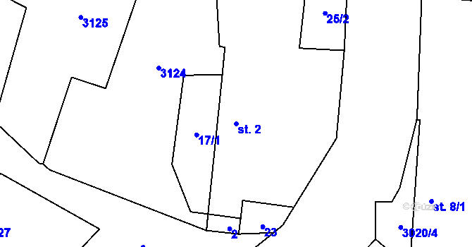 Parcela st. 2 v KÚ Bonětice, Katastrální mapa