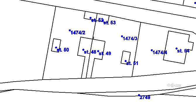 Parcela st. 49 v KÚ Bonětice, Katastrální mapa