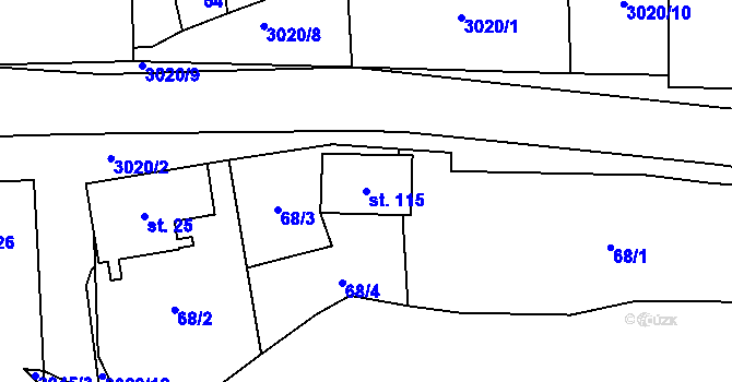 Parcela st. 115 v KÚ Bonětice, Katastrální mapa