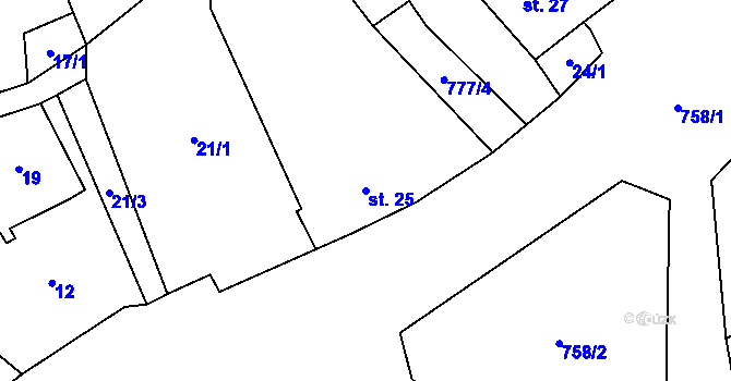 Parcela st. 25 v KÚ Olešná, Katastrální mapa