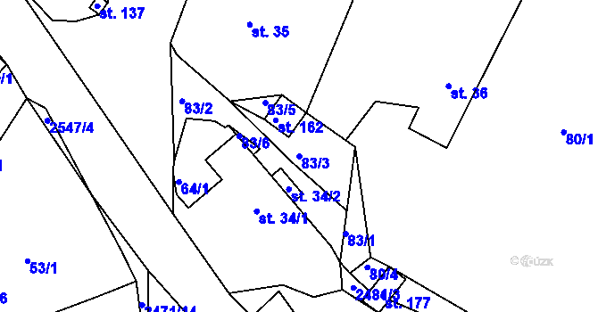 Parcela st. 83/3 v KÚ Olešná u Havlíčkova Brodu, Katastrální mapa
