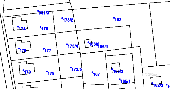 Parcela st. 166/2 v KÚ Hořice u Blanska, Katastrální mapa