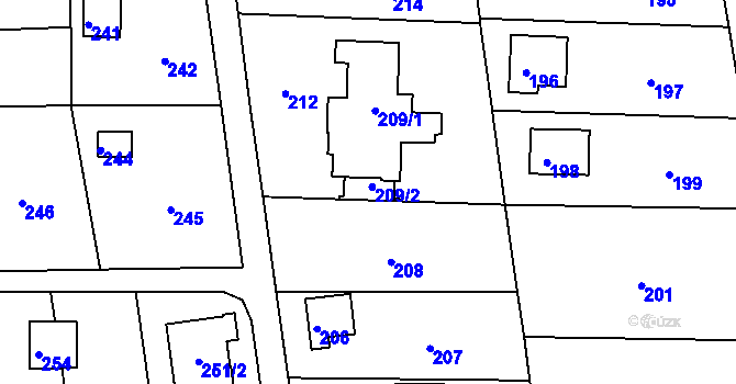 Parcela st. 209/2 v KÚ Hořice u Blanska, Katastrální mapa