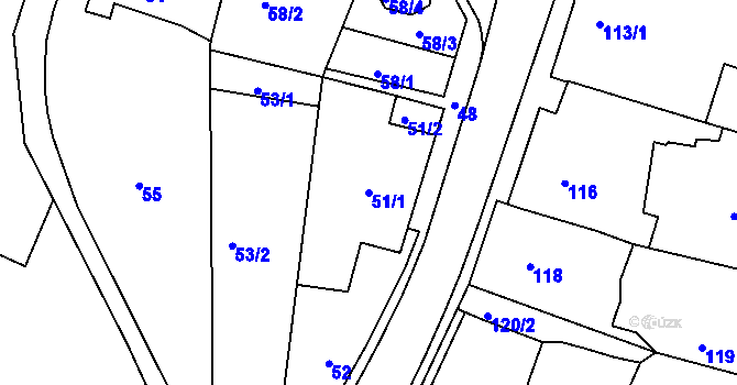 Parcela st. 51/1 v KÚ Olešná u Blanska, Katastrální mapa