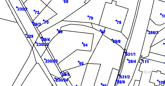Parcela st. 64 v KÚ Olešná u Blanska, Katastrální mapa
