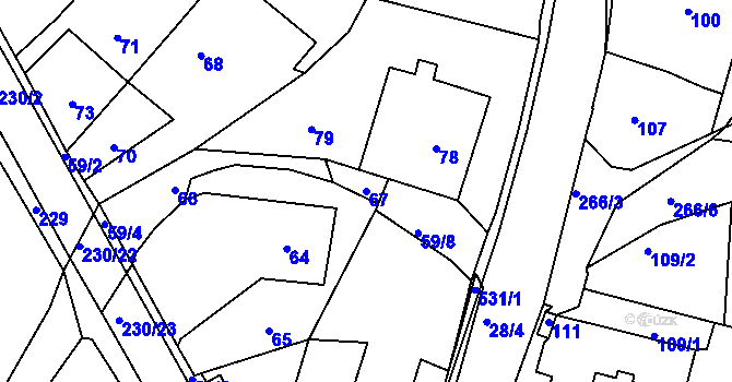 Parcela st. 67 v KÚ Olešná u Blanska, Katastrální mapa