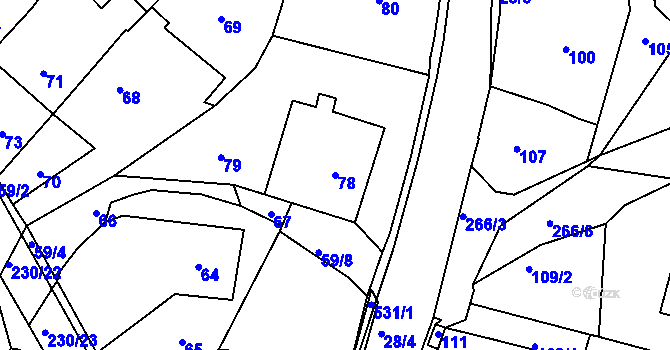 Parcela st. 78 v KÚ Olešná u Blanska, Katastrální mapa
