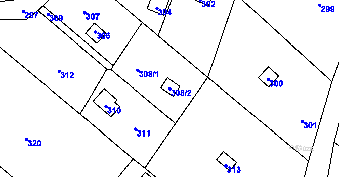 Parcela st. 308/2 v KÚ Olešná u Blanska, Katastrální mapa