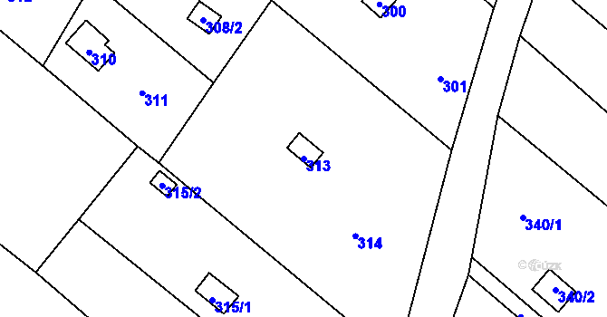Parcela st. 313 v KÚ Olešná u Blanska, Katastrální mapa