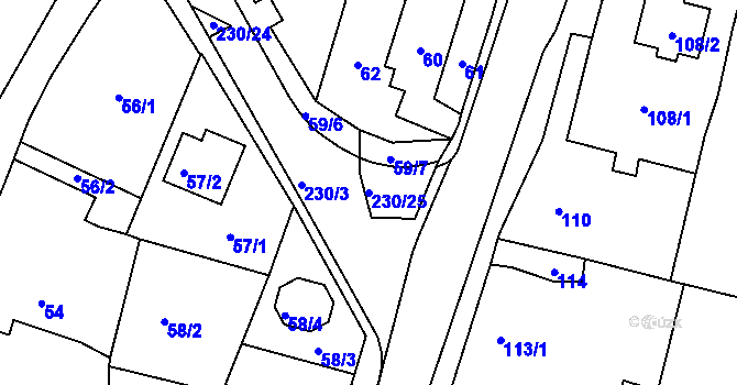 Parcela st. 230/25 v KÚ Olešná u Blanska, Katastrální mapa