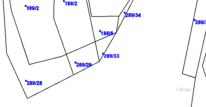 Parcela st. 289/33 v KÚ Olešná u Blanska, Katastrální mapa
