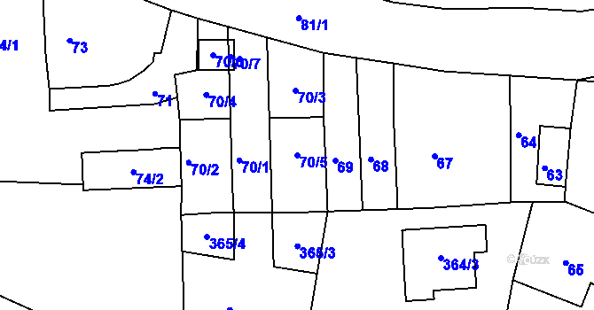 Parcela st. 70/5 v KÚ Olešná na Moravě, Katastrální mapa