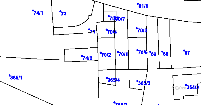 Parcela st. 70/2 v KÚ Olešná na Moravě, Katastrální mapa