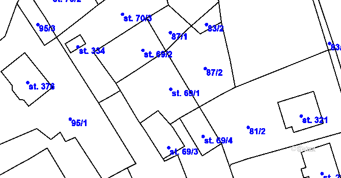 Parcela st. 69/1 v KÚ Olešnice u Trhových Svinů, Katastrální mapa