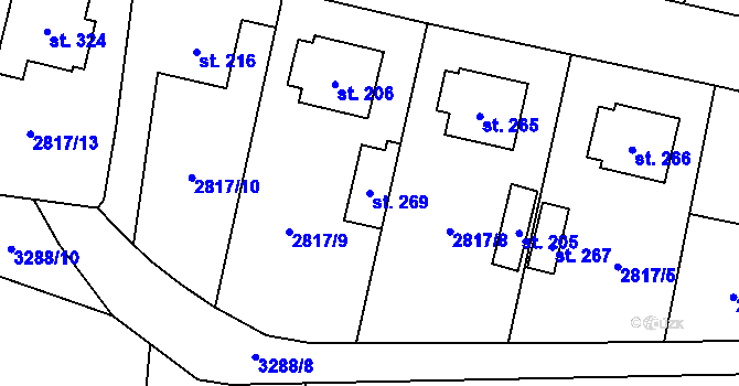 Parcela st. 269 v KÚ Olešnice u Trhových Svinů, Katastrální mapa