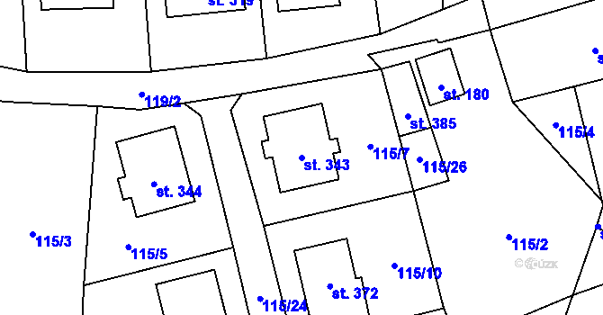 Parcela st. 343 v KÚ Olešnice u Trhových Svinů, Katastrální mapa