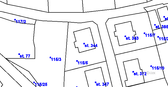 Parcela st. 344 v KÚ Olešnice u Trhových Svinů, Katastrální mapa