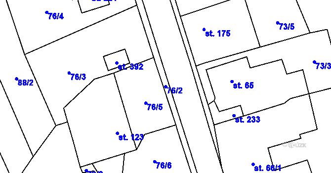 Parcela st. 76/2 v KÚ Olešnice u Trhových Svinů, Katastrální mapa