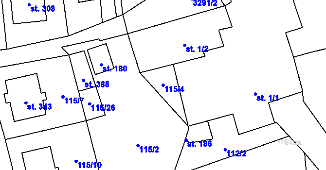 Parcela st. 115/4 v KÚ Olešnice u Trhových Svinů, Katastrální mapa