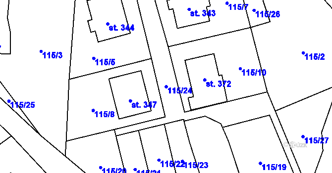Parcela st. 115/24 v KÚ Olešnice u Trhových Svinů, Katastrální mapa