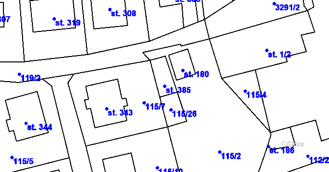 Parcela st. 385 v KÚ Olešnice u Trhových Svinů, Katastrální mapa