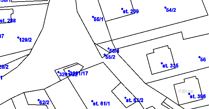 Parcela st. 55/2 v KÚ Olešnice u Trhových Svinů, Katastrální mapa