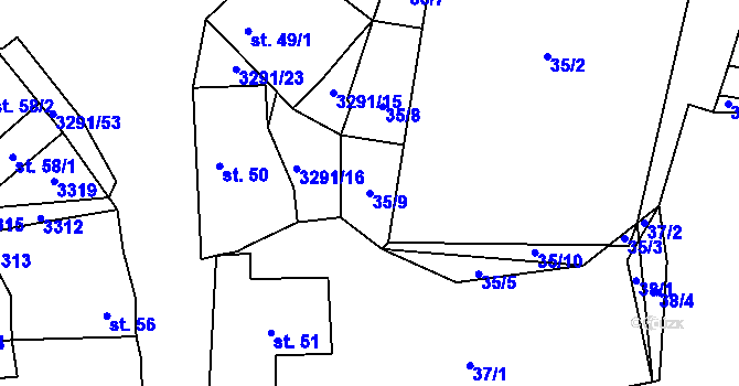 Parcela st. 35/9 v KÚ Olešnice u Trhových Svinů, Katastrální mapa