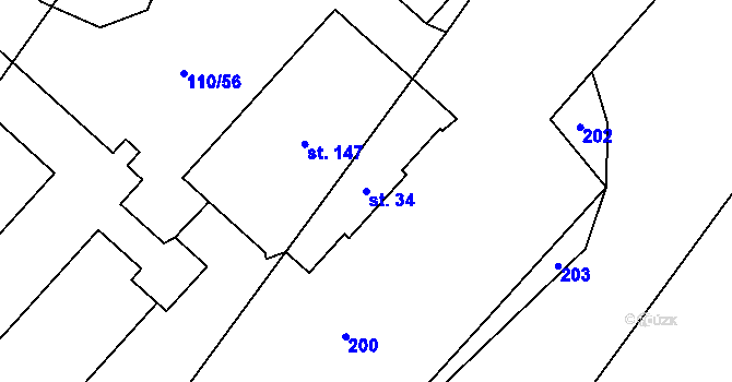 Parcela st. 34 v KÚ Levín nad Cidlinou, Katastrální mapa