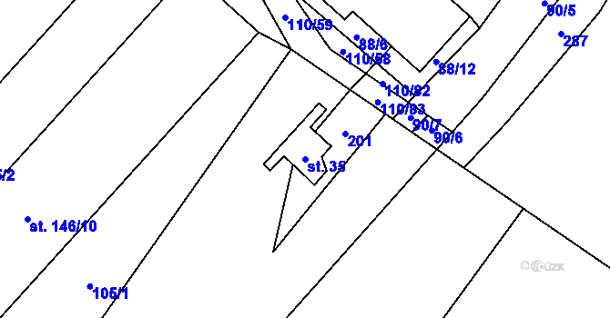 Parcela st. 35 v KÚ Levín nad Cidlinou, Katastrální mapa
