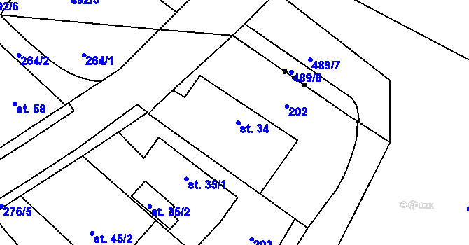 Parcela st. 34 v KÚ Olešnice nad Cidlinou, Katastrální mapa