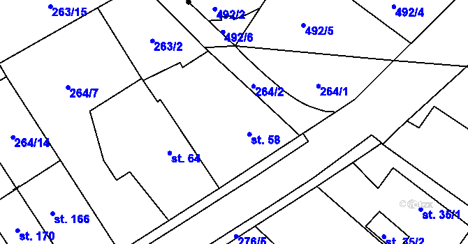 Parcela st. 58 v KÚ Olešnice nad Cidlinou, Katastrální mapa