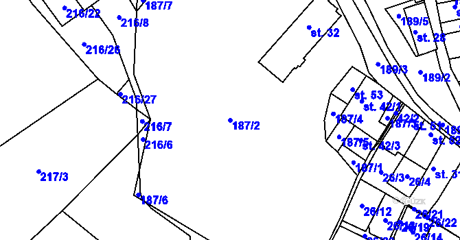 Parcela st. 187/2 v KÚ Olešnice nad Cidlinou, Katastrální mapa
