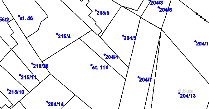 Parcela st. 204/4 v KÚ Olešnice nad Cidlinou, Katastrální mapa