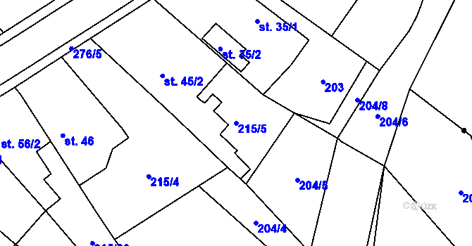 Parcela st. 215/5 v KÚ Olešnice nad Cidlinou, Katastrální mapa