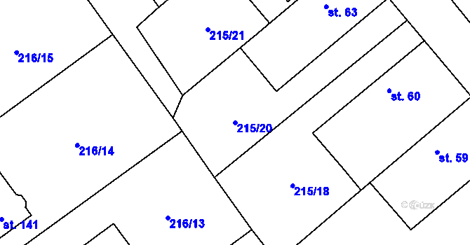 Parcela st. 215/20 v KÚ Olešnice nad Cidlinou, Katastrální mapa