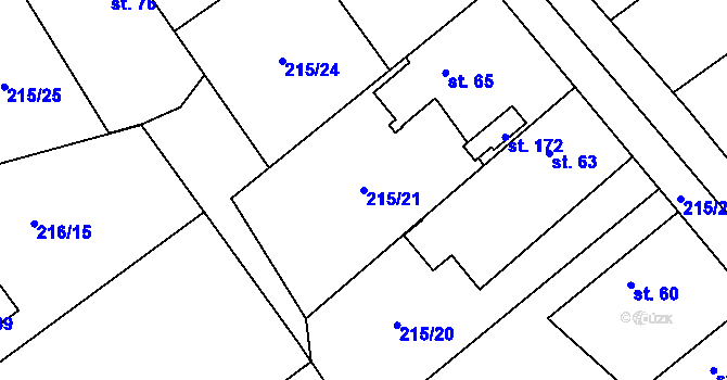 Parcela st. 215/21 v KÚ Olešnice nad Cidlinou, Katastrální mapa