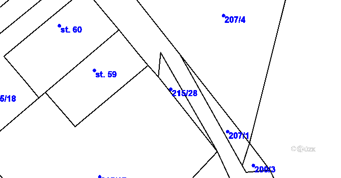 Parcela st. 215/28 v KÚ Olešnice nad Cidlinou, Katastrální mapa