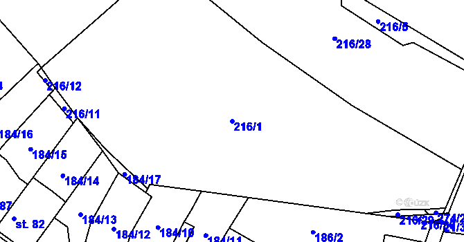Parcela st. 216/1 v KÚ Olešnice nad Cidlinou, Katastrální mapa