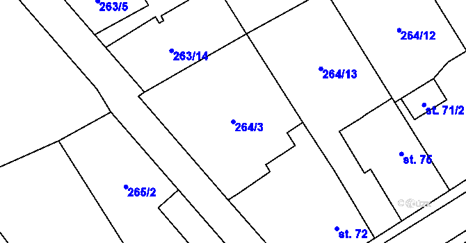 Parcela st. 264/3 v KÚ Olešnice nad Cidlinou, Katastrální mapa