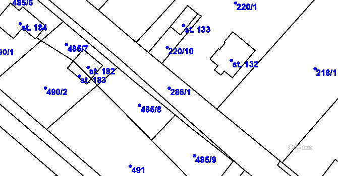Parcela st. 286/1 v KÚ Olešnice nad Cidlinou, Katastrální mapa
