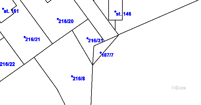 Parcela st. 187/7 v KÚ Olešnice nad Cidlinou, Katastrální mapa