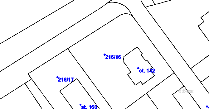 Parcela st. 216/16 v KÚ Olešnice nad Cidlinou, Katastrální mapa