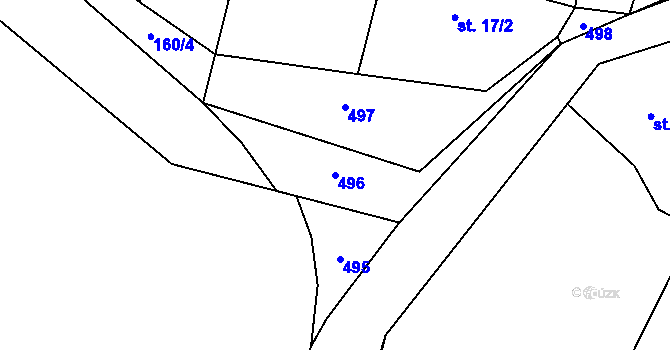 Parcela st. 496 v KÚ Olešnice nad Cidlinou, Katastrální mapa