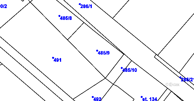 Parcela st. 485/9 v KÚ Olešnice nad Cidlinou, Katastrální mapa